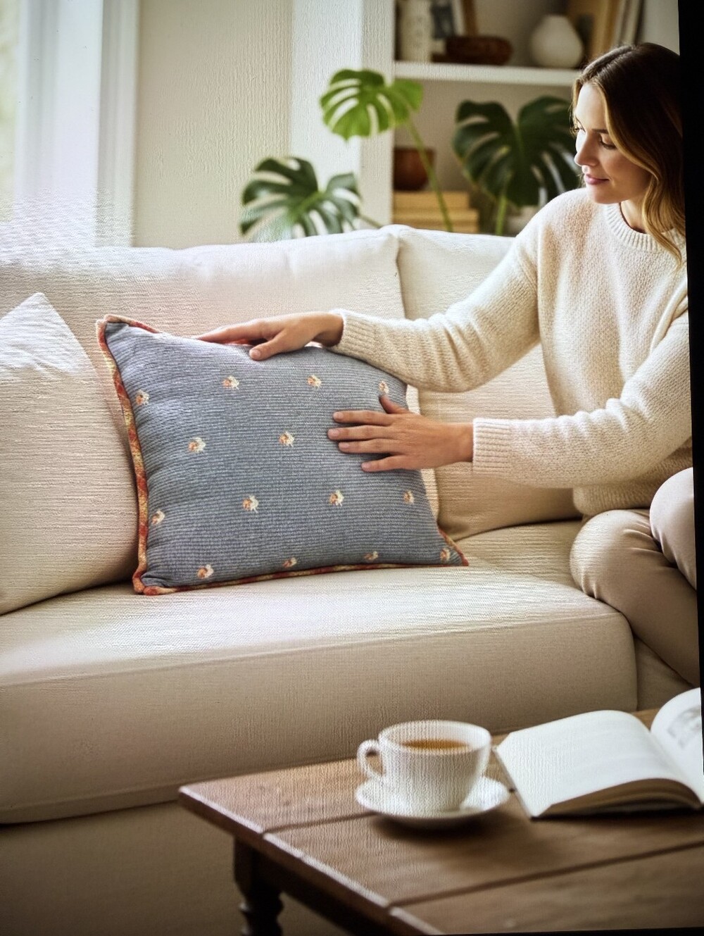 Blue Embroidered Accent Pillow